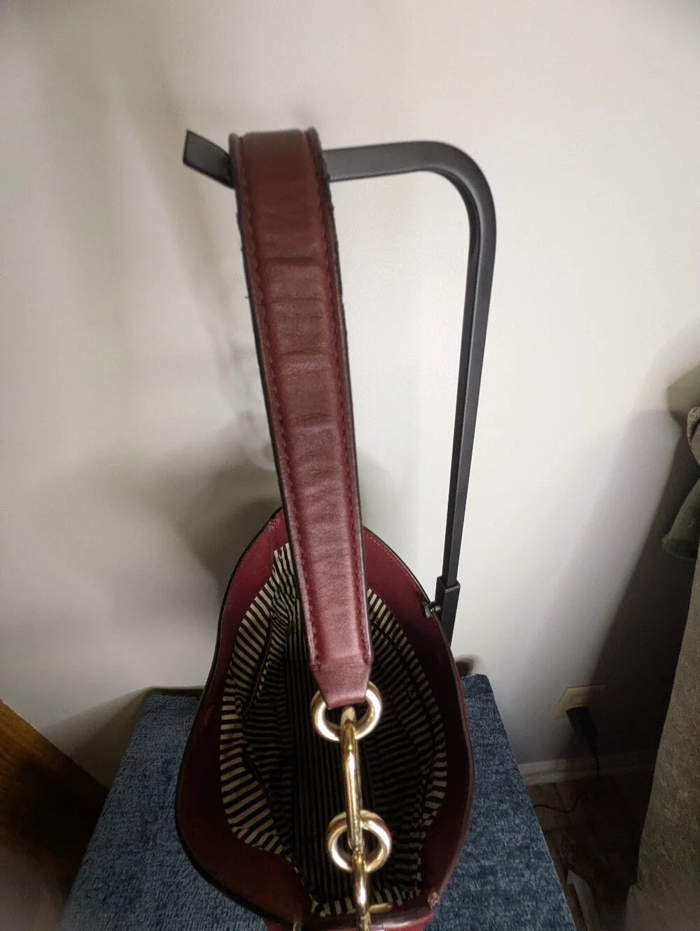 Kate Spade Deep Red Leather Hobo Bag with Gold Chain